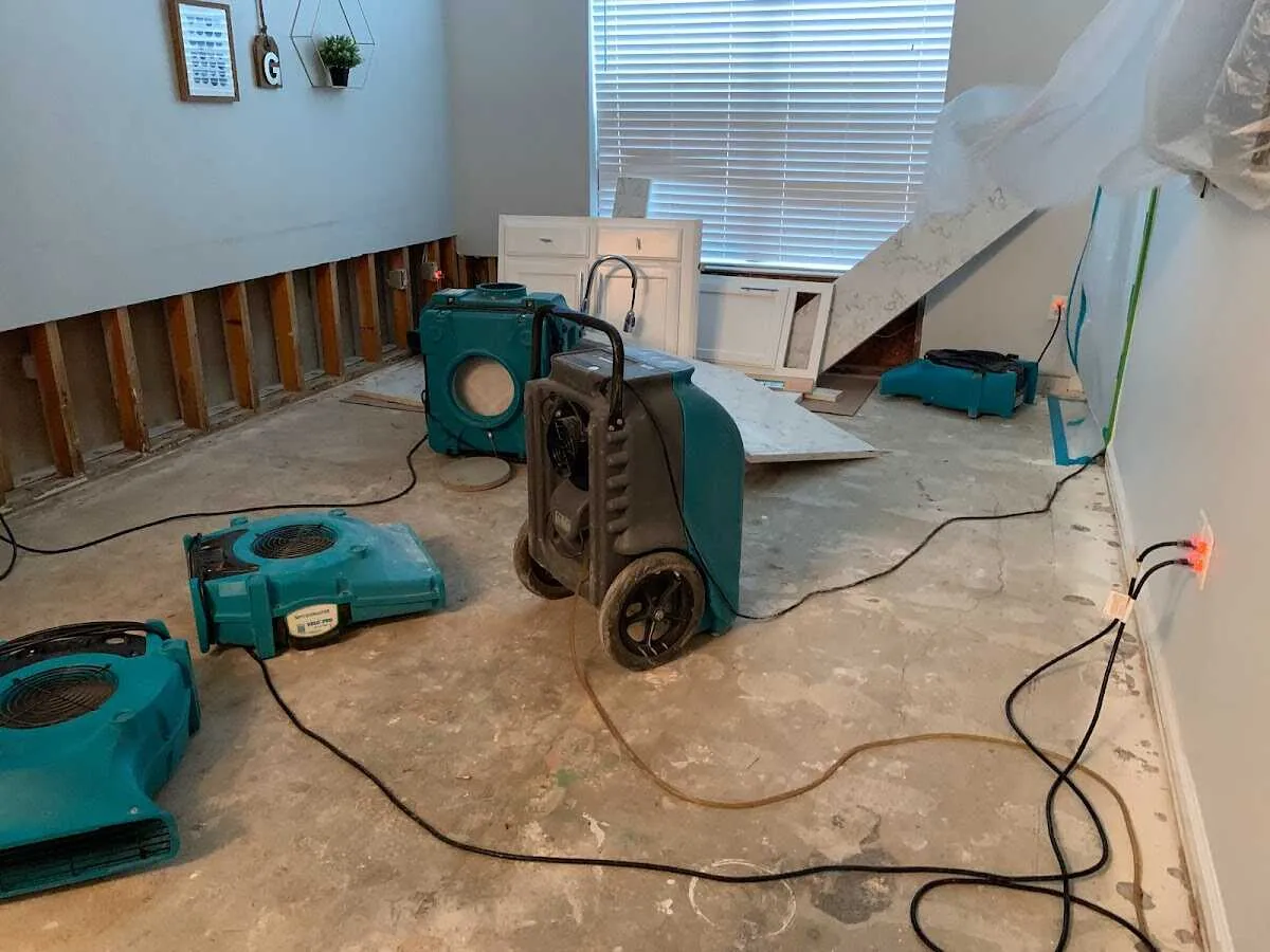 Dehumidifier in flood-cut room for Water Damage Restoration in Woodlake
